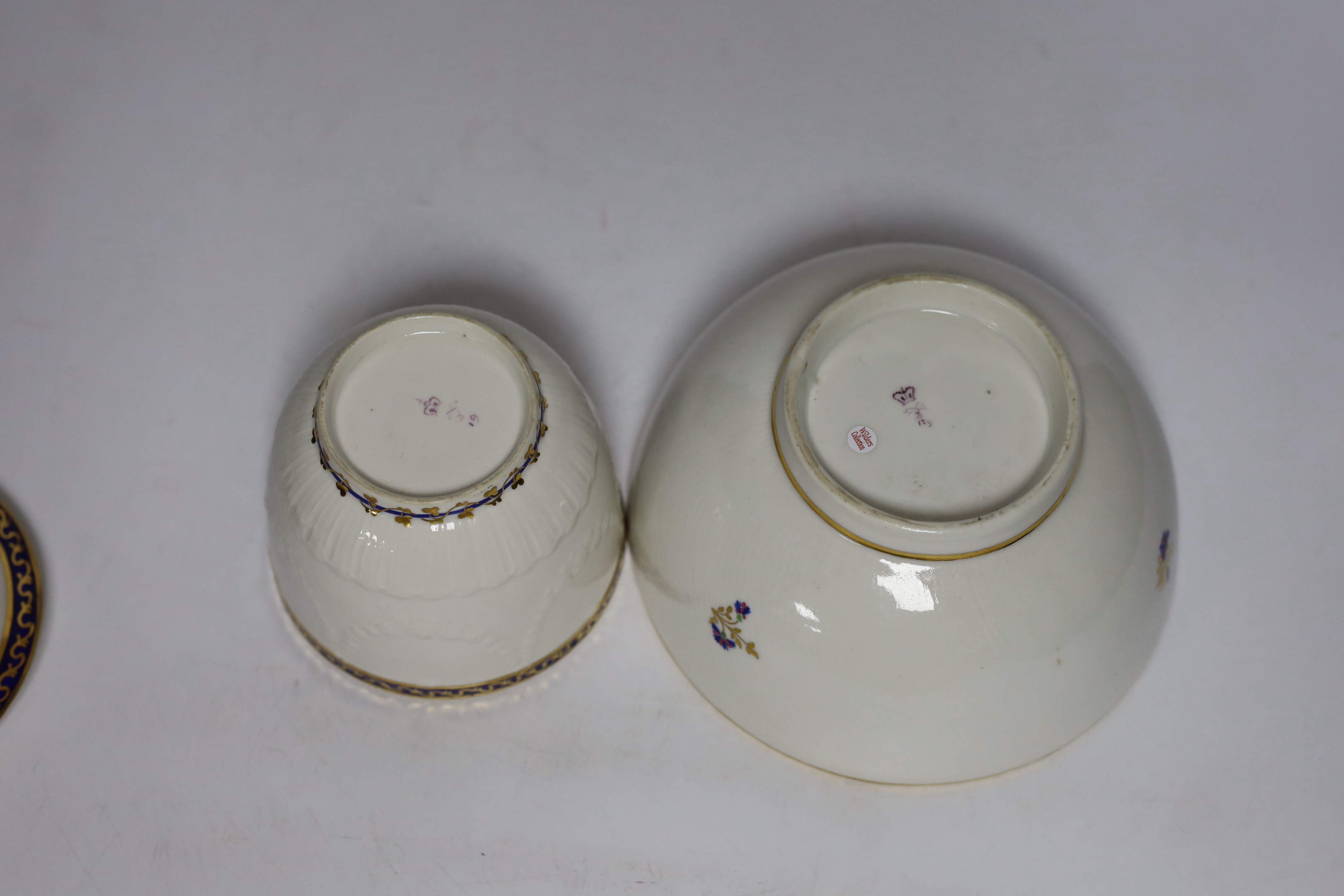 A Crown Derby bowl and another with cover, both with puce marks, 6.5cm